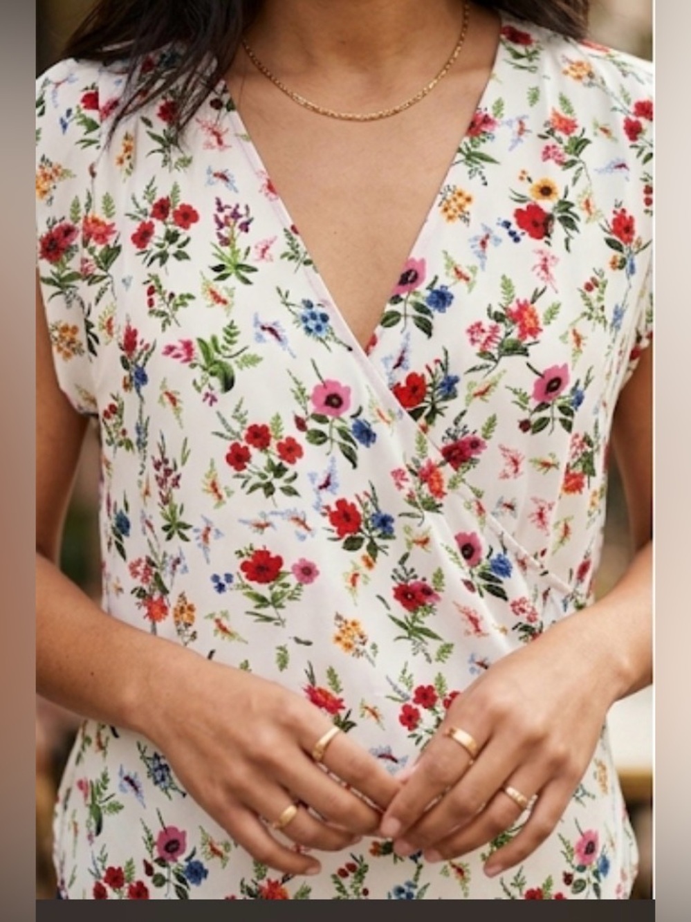 Pleione Floral V-Neck Short Sleeve Wrap Top Blouse Size Small White/Multi